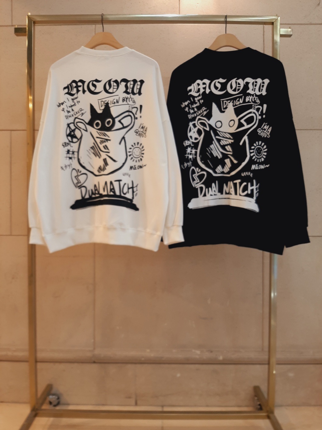 ラウンドネックオーバーサイズボクシールーズ長袖ハーフプリント両面プリントスウェット | 詳細画像6