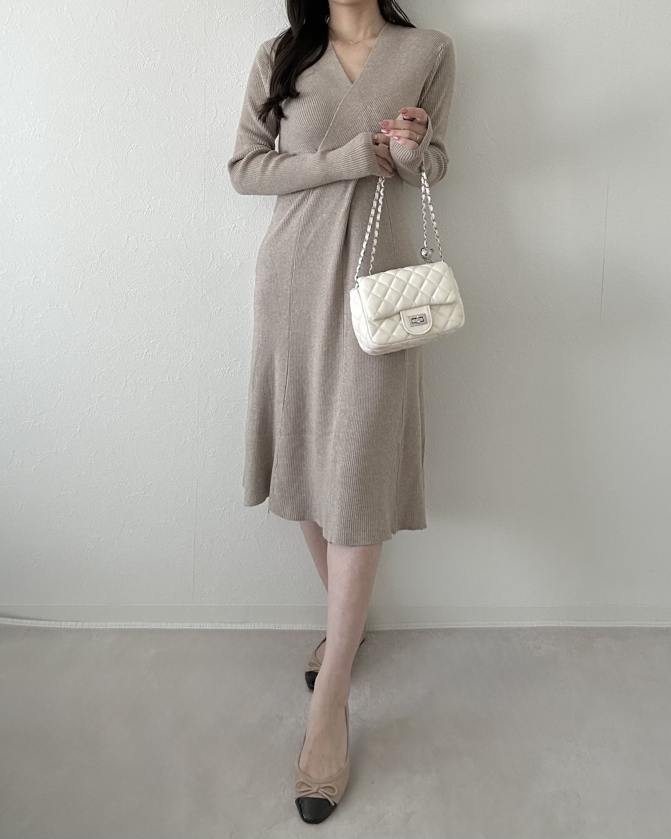 カシミヤ混クロスVネックニットワンピース | 詳細画像6