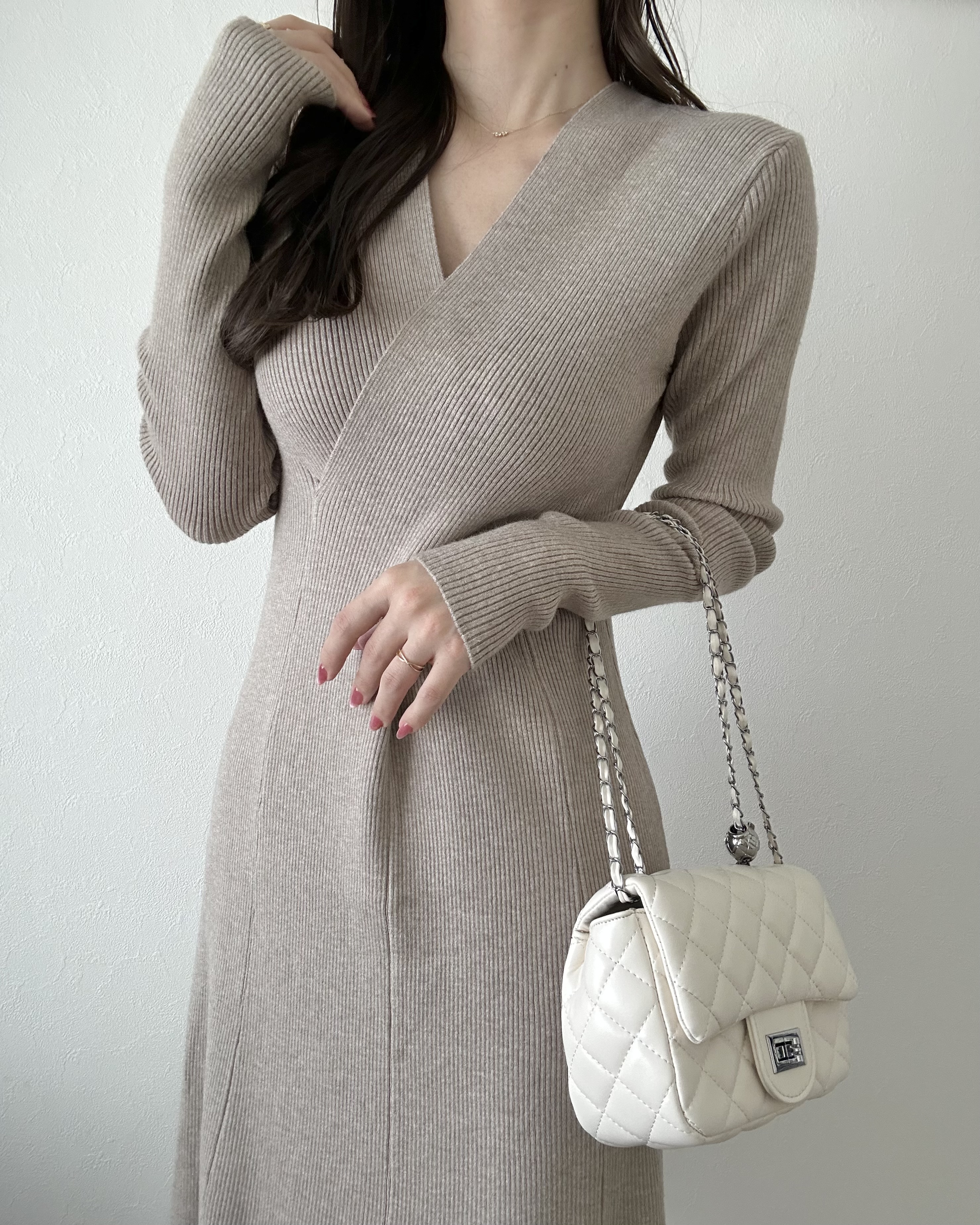 カシミヤ混クロスVネックニットワンピース | 詳細画像11