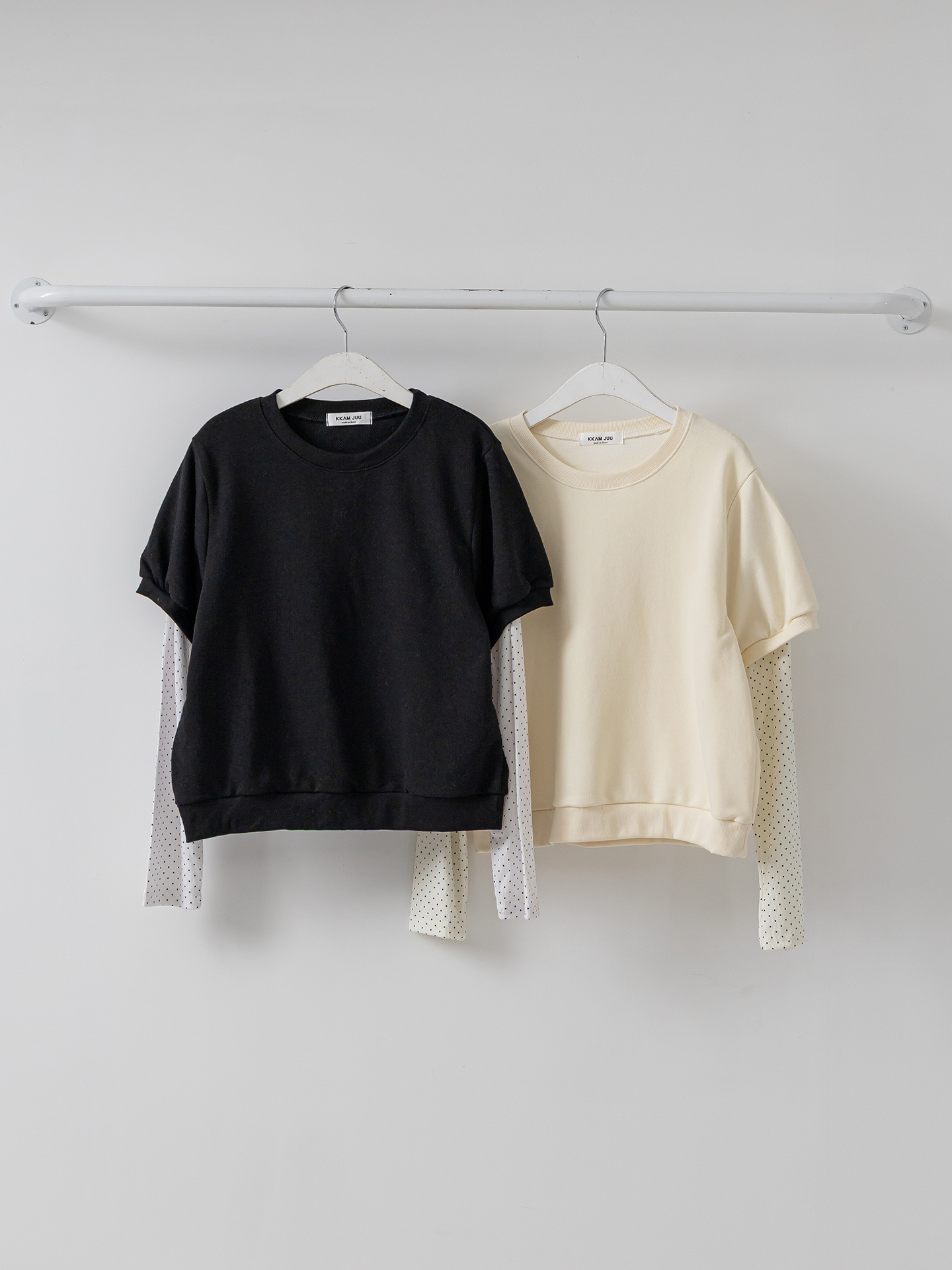 ニットラウンドネックレイヤード風ルーズ長袖ドット配色Tシャツ | 詳細画像17