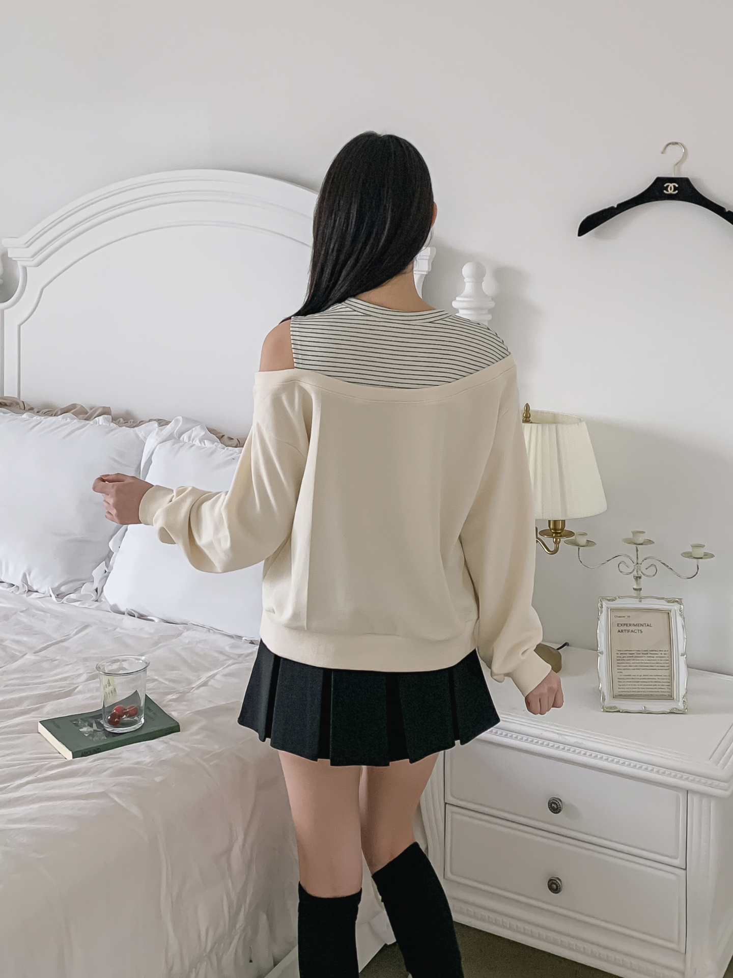 ワンショルダーレイヤード風ルーズ長袖ボーダースウェット | 詳細画像10