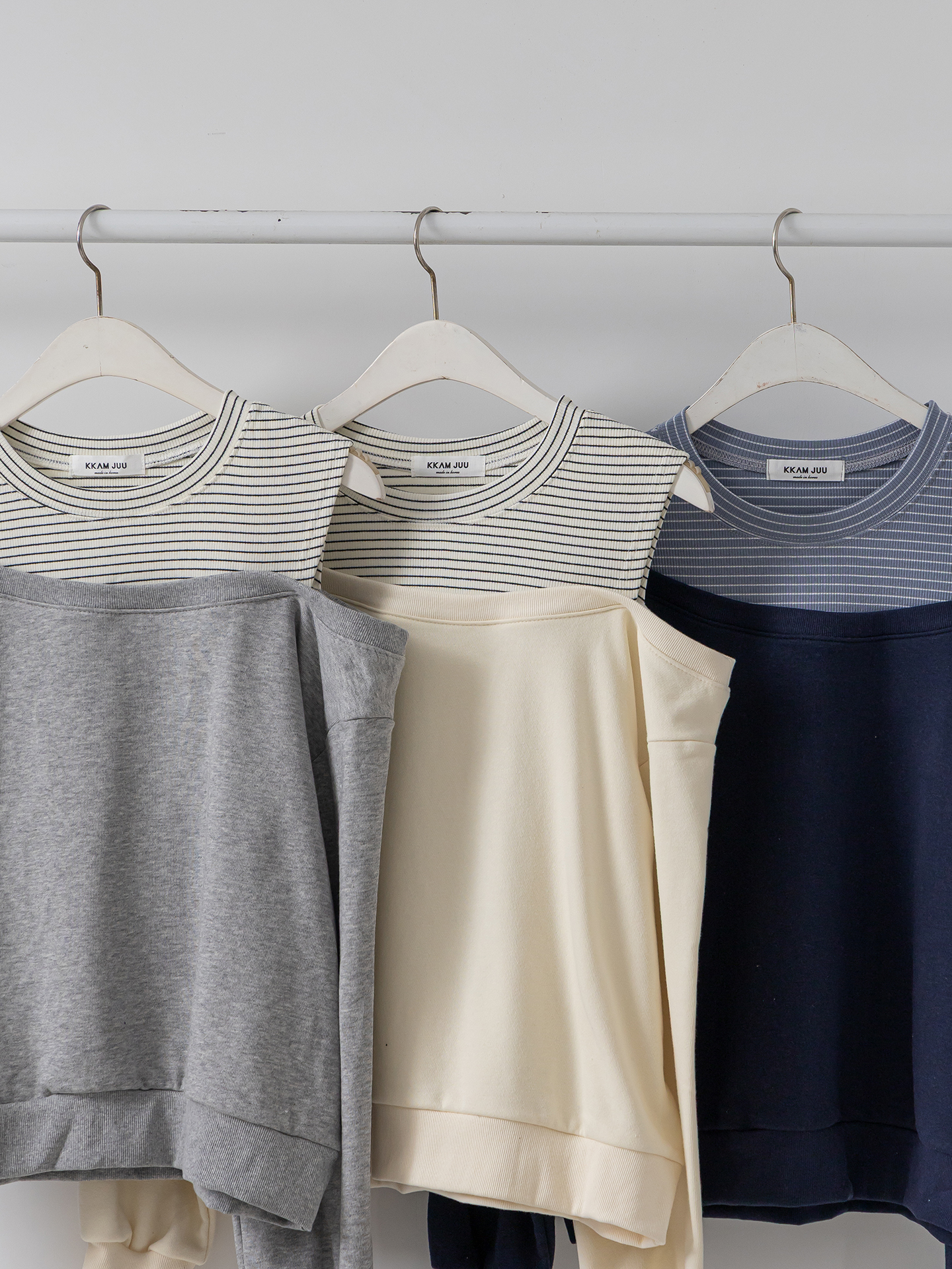 ワンショルダーレイヤード風ルーズ長袖ボーダースウェット | 詳細画像33