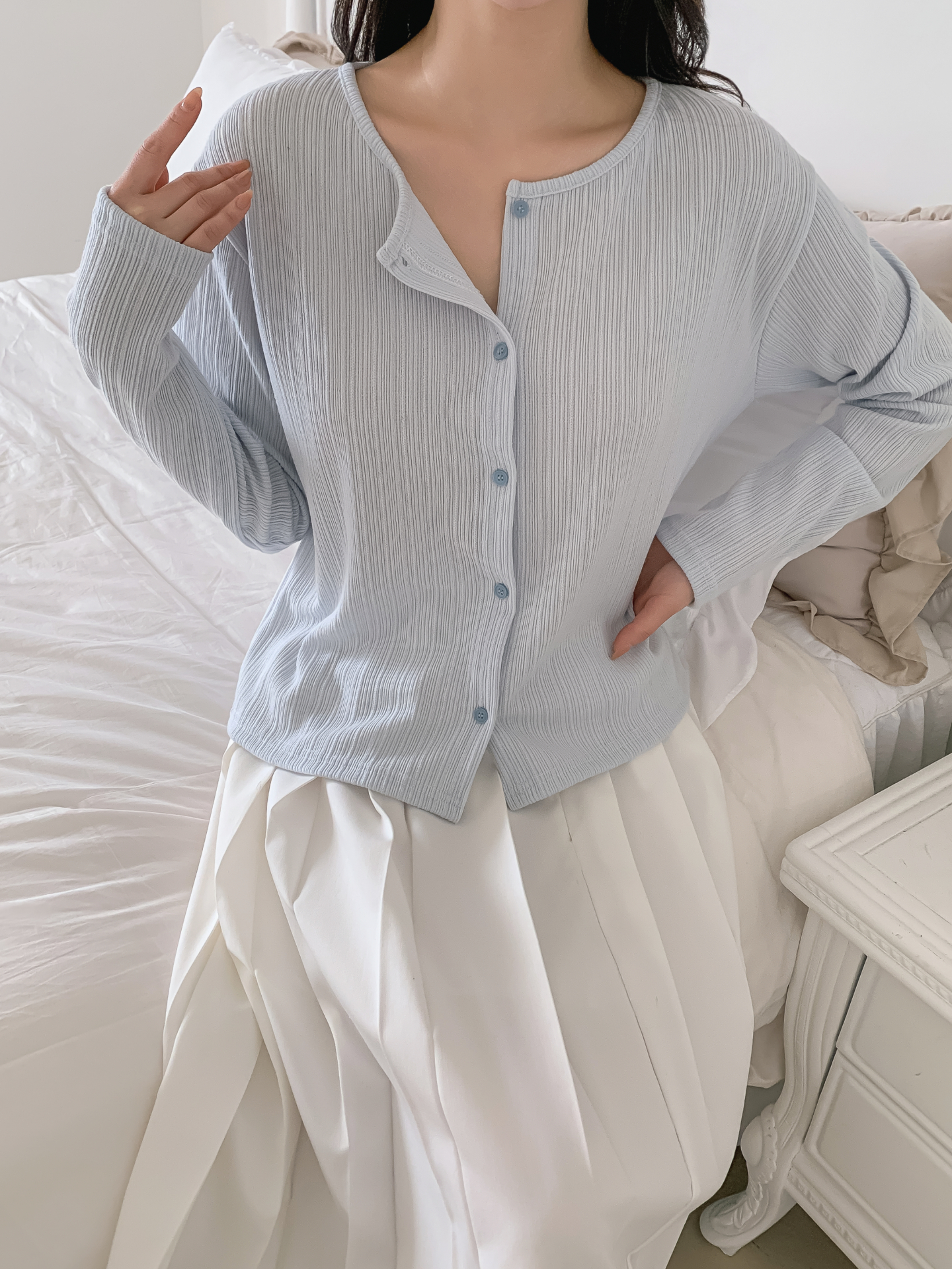 ボタンラウンドネックルーズ長袖カーディガン | 詳細画像11