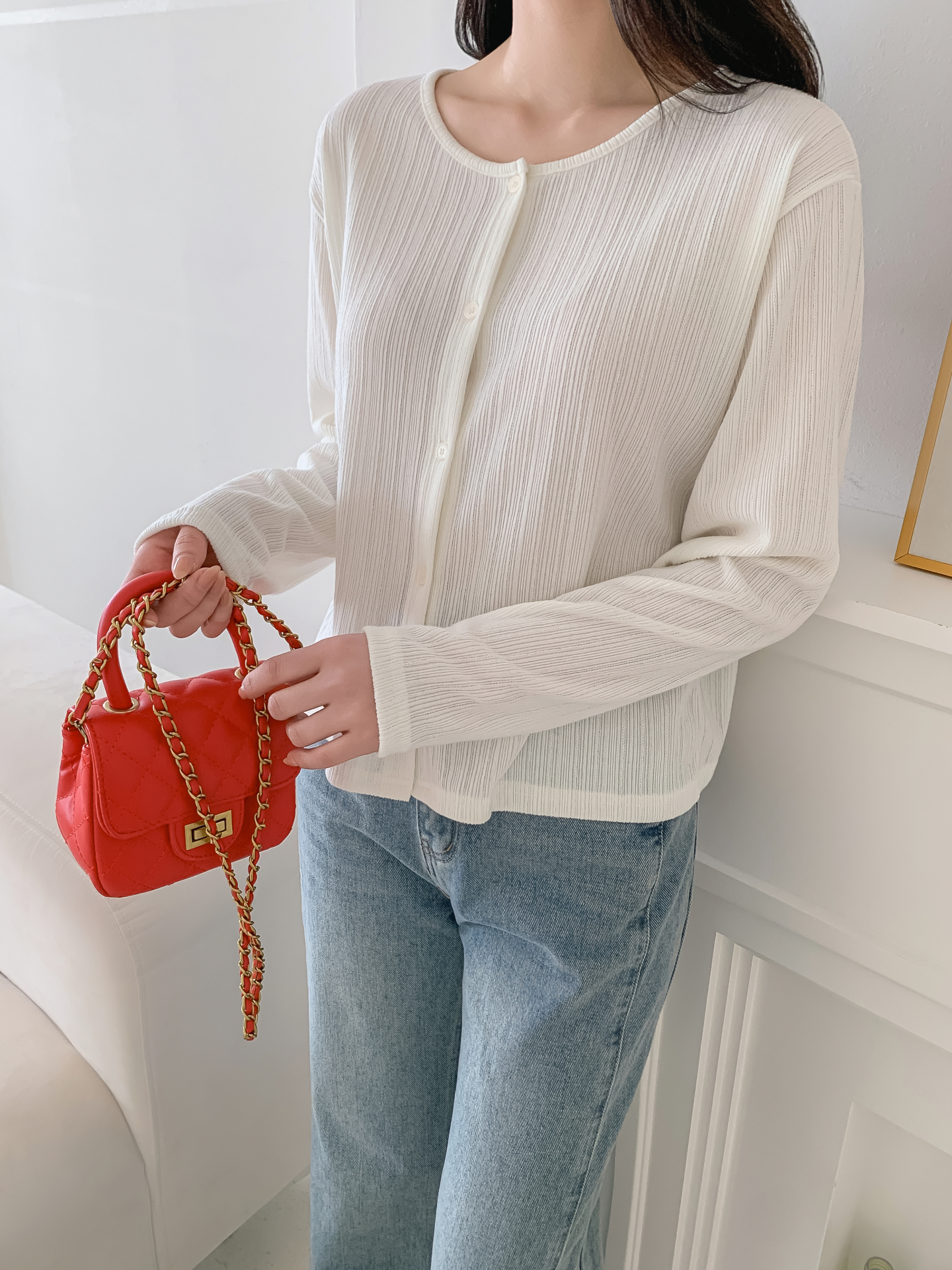 ボタンラウンドネックルーズ長袖カーディガン | 詳細画像18