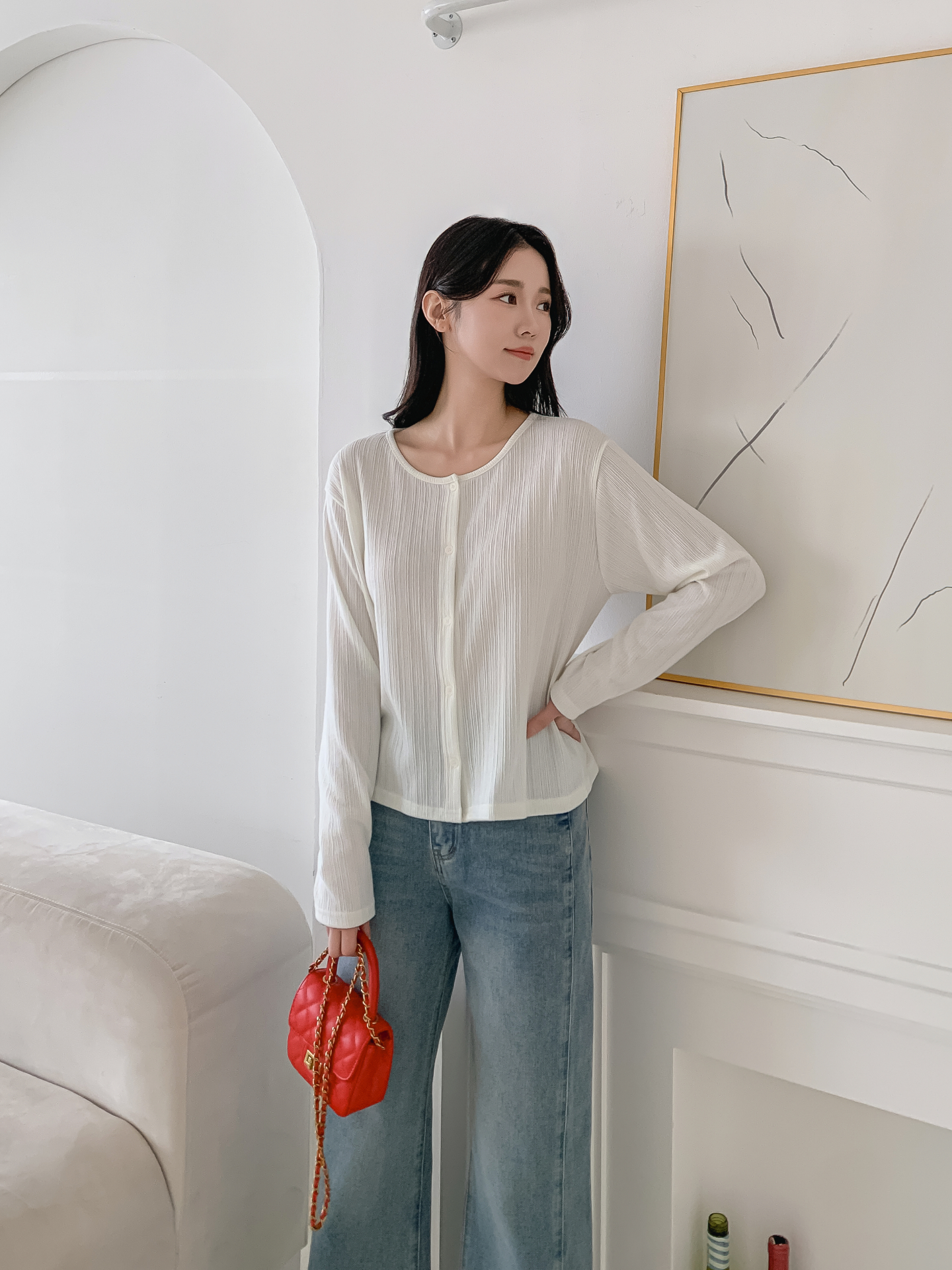 ボタンラウンドネックルーズ長袖カーディガン | 詳細画像19