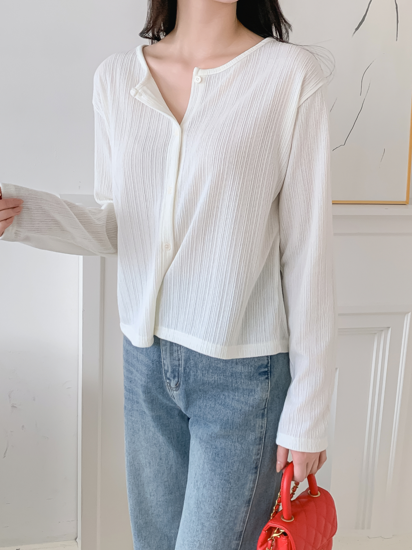 ボタンラウンドネックルーズ長袖カーディガン | 詳細画像28