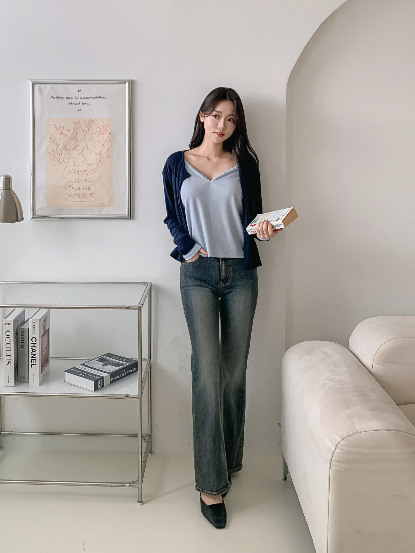 ラウンドネックレイヤード風ハーフボタン長袖無地Tシャツ | 詳細画像19