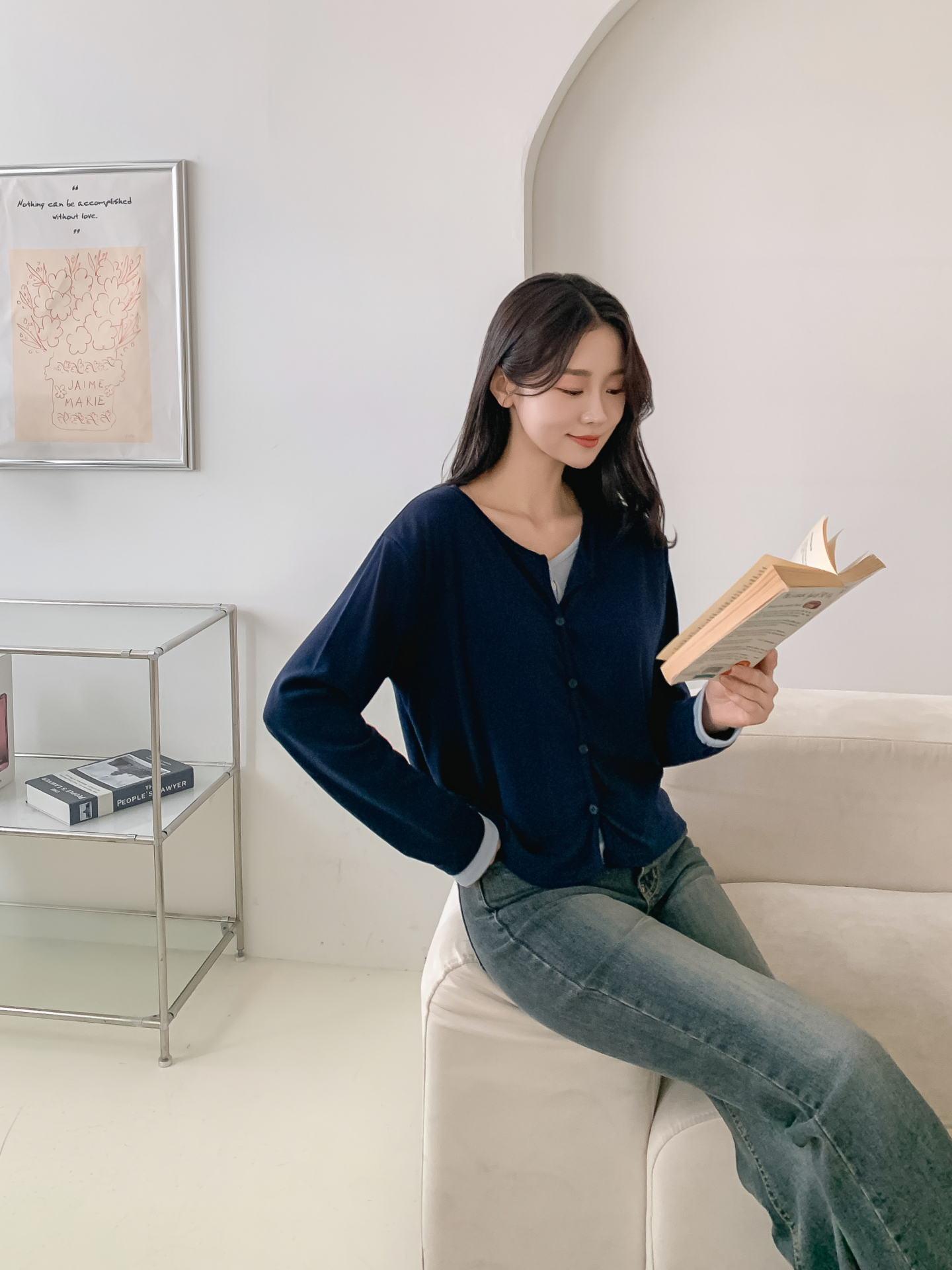 ラウンドネックレイヤード風ハーフボタン長袖無地Tシャツ | 詳細画像28