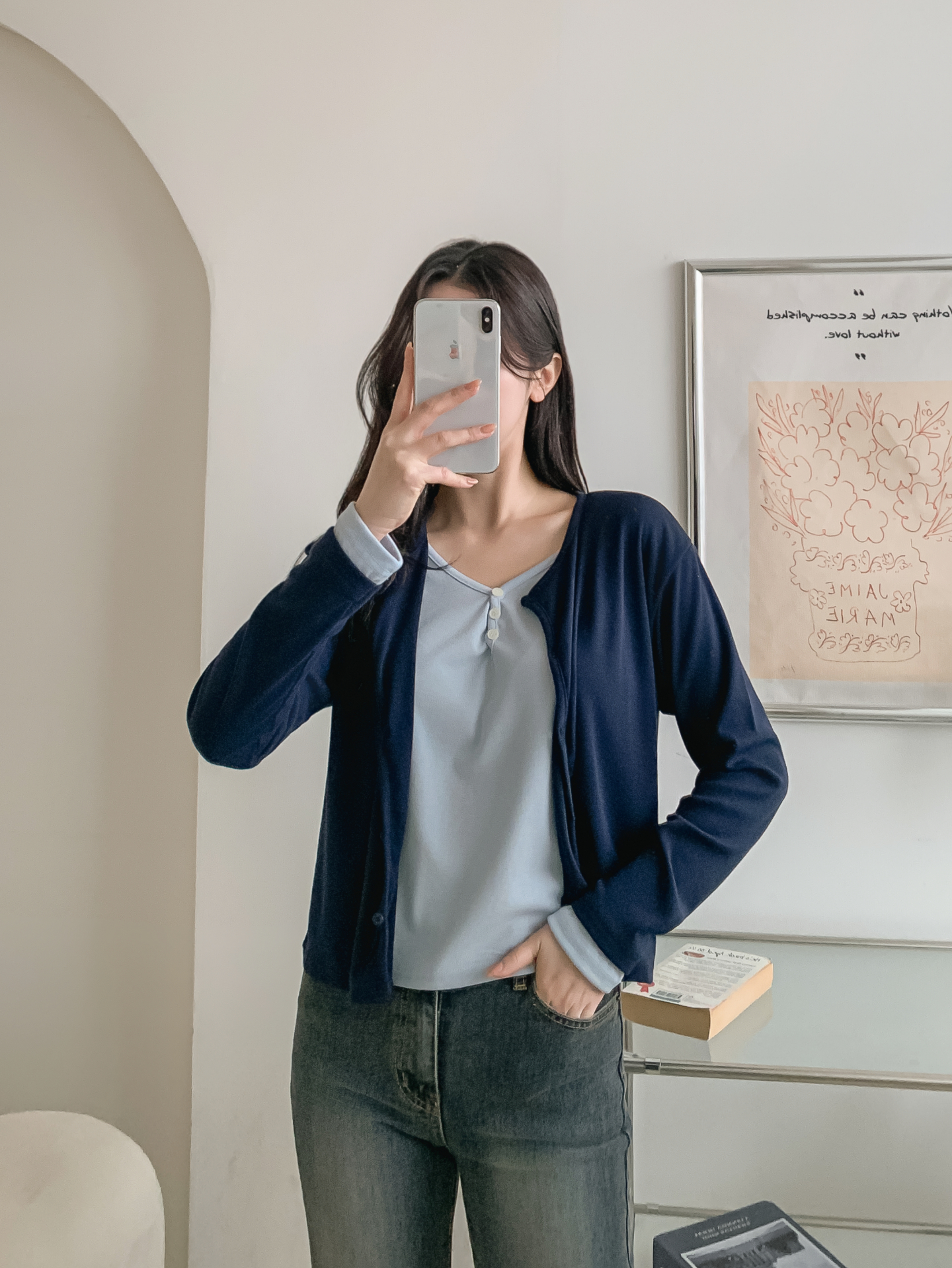 ラウンドネックレイヤード風ハーフボタン長袖無地Tシャツ | 詳細画像31