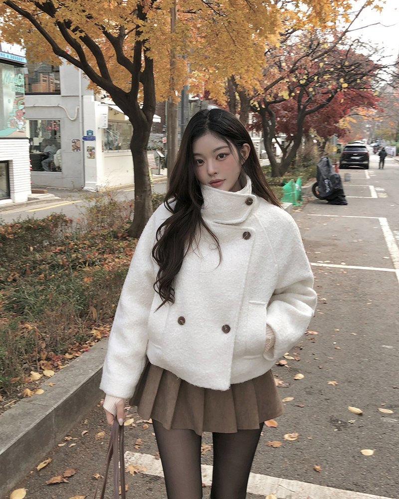 キルティングブークレハイネックオーバーサイズ長袖フラップポケットダブルボタンダブルジャケット | 詳細画像2