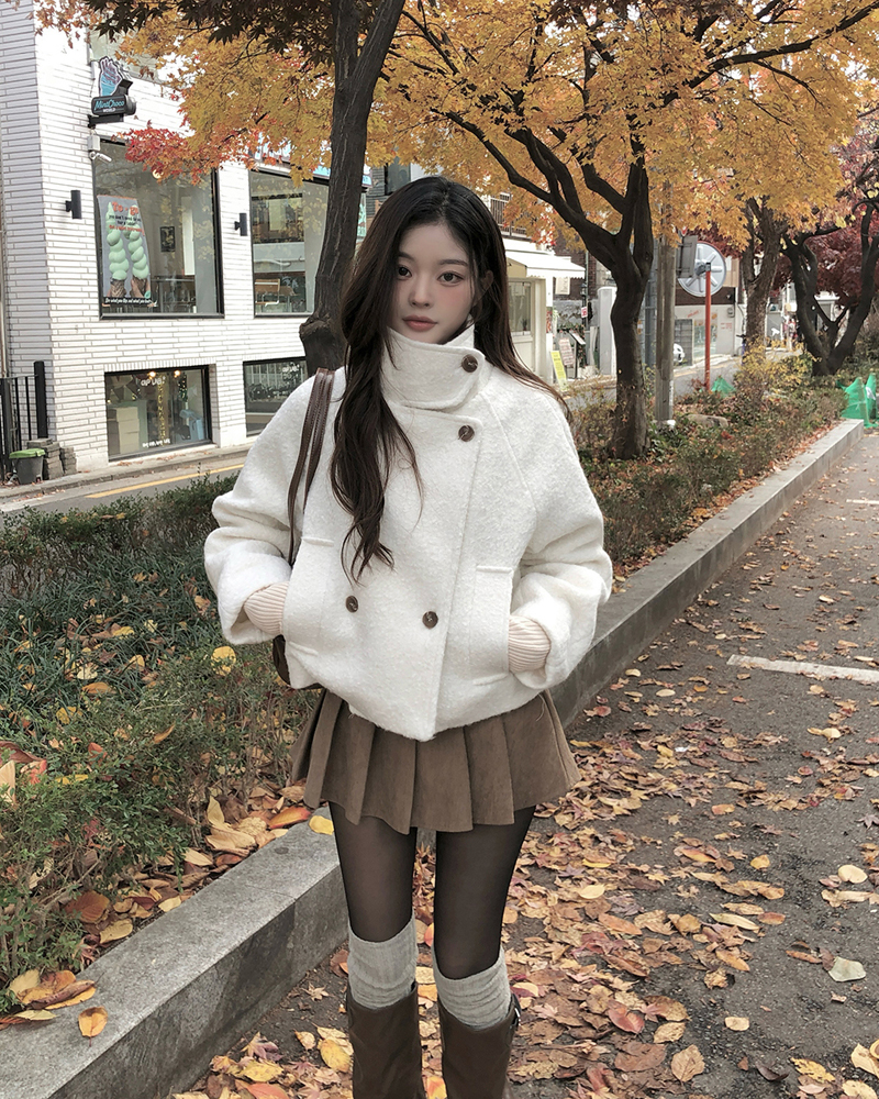 キルティングブークレハイネックオーバーサイズ長袖フラップポケットダブルボタンダブルジャケット | 詳細画像9