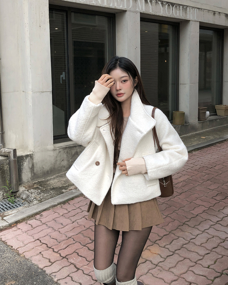 キルティングブークレハイネックオーバーサイズ長袖フラップポケットダブルボタンダブルジャケット | 詳細画像11