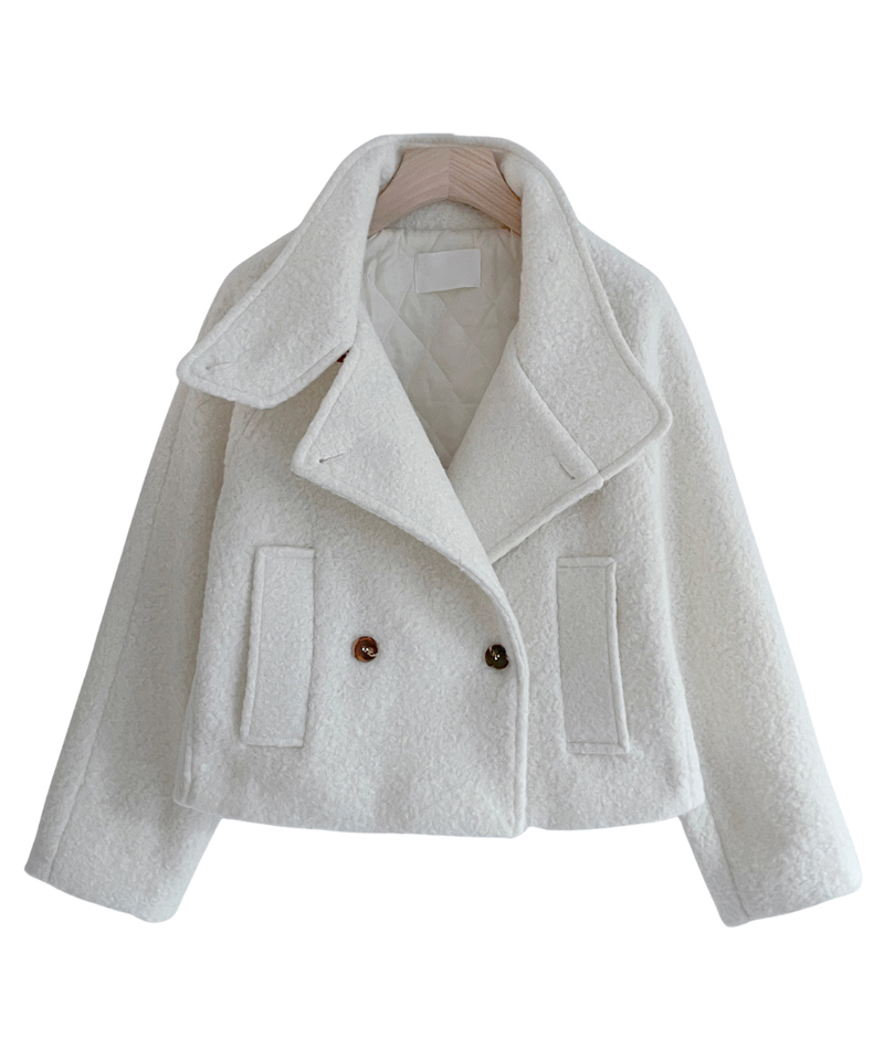 キルティングブークレハイネックオーバーサイズ長袖フラップポケットダブルボタンダブルジャケット | 詳細画像20