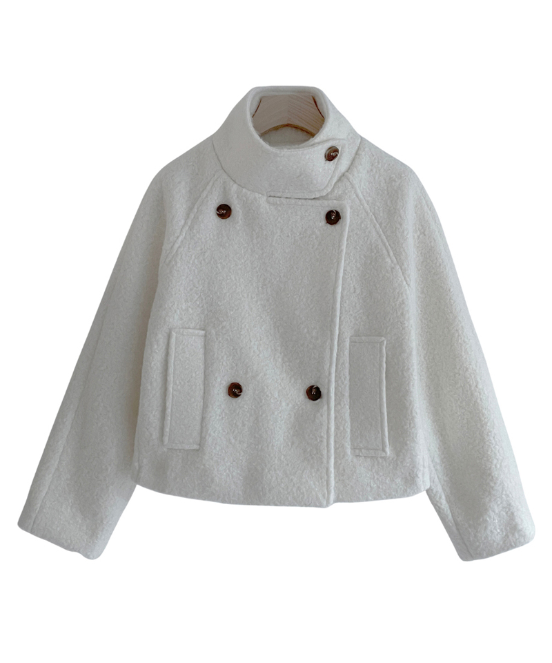 キルティングブークレハイネックオーバーサイズ長袖フラップポケットダブルボタンダブルジャケット | 詳細画像21