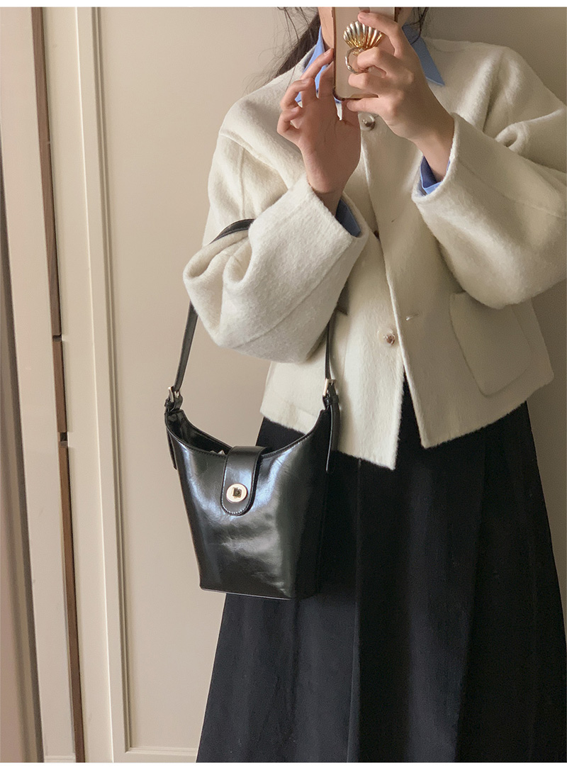 ウール混ボタンラウンドネックラインルーズ長袖アウトポケットハーフジャケット | 詳細画像4