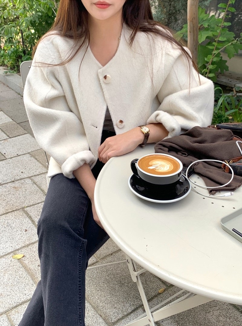 ウール混ボタンラウンドネックラインルーズ長袖アウトポケットハーフジャケット | 詳細画像28