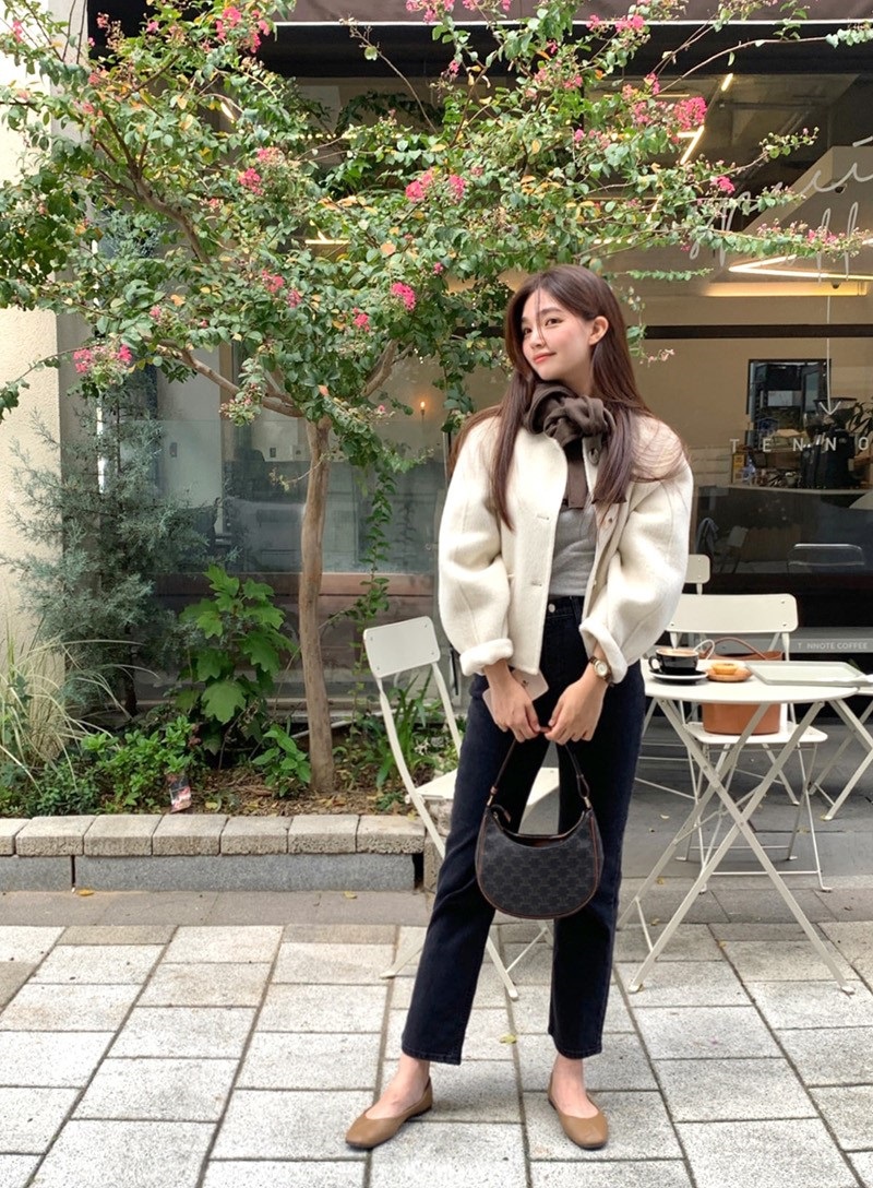 ウール混ボタンラウンドネックラインルーズ長袖アウトポケットハーフジャケット | 詳細画像29