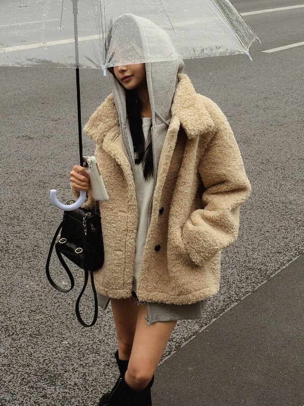 エコファーボタンハイネックポケットオーバーサイズ長袖ハーフコート | 詳細画像7