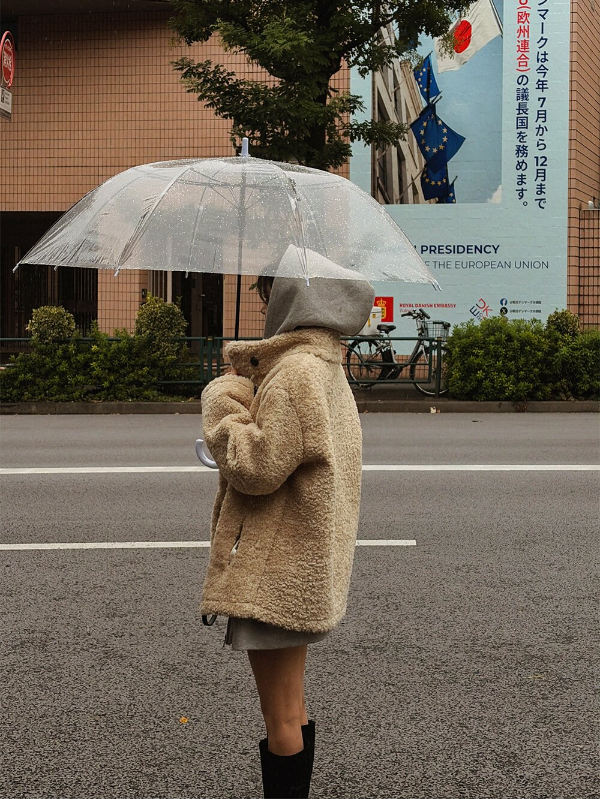 エコファーボタンハイネックポケットオーバーサイズ長袖ハーフコート | 詳細画像9