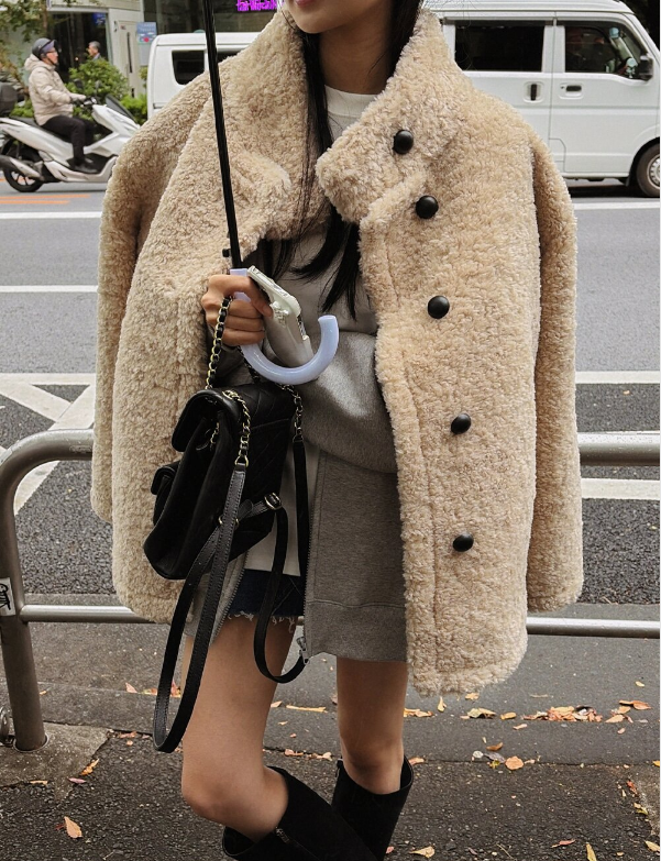 エコファーボタンハイネックポケットオーバーサイズ長袖ハーフコート | 詳細画像10