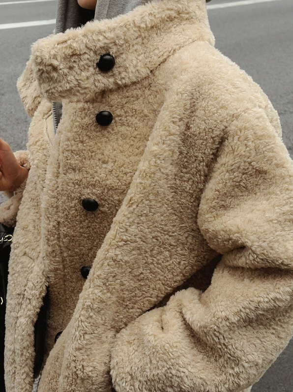 エコファーボタンハイネックポケットオーバーサイズ長袖ハーフコート | 詳細画像11