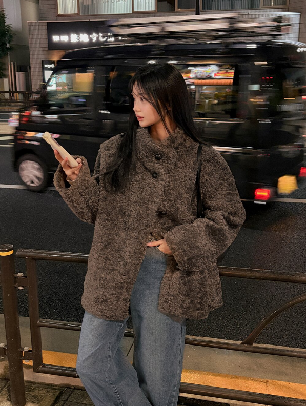 エコファーボタンハイネックポケットオーバーサイズ長袖ハーフコート | 詳細画像14