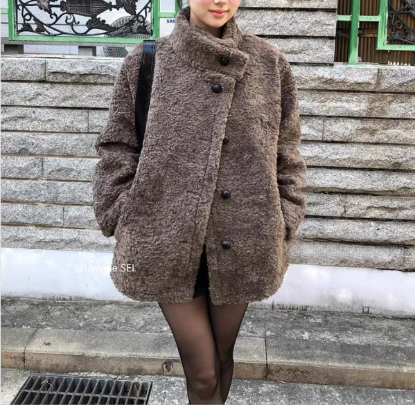 エコファーボタンハイネックポケットオーバーサイズ長袖ハーフコート | 詳細画像18