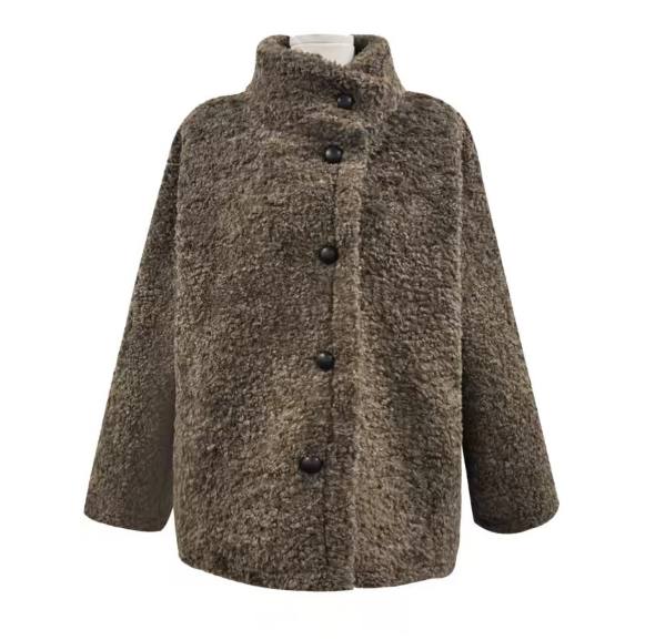 エコファーボタンハイネックポケットオーバーサイズ長袖ハーフコート | 詳細画像19