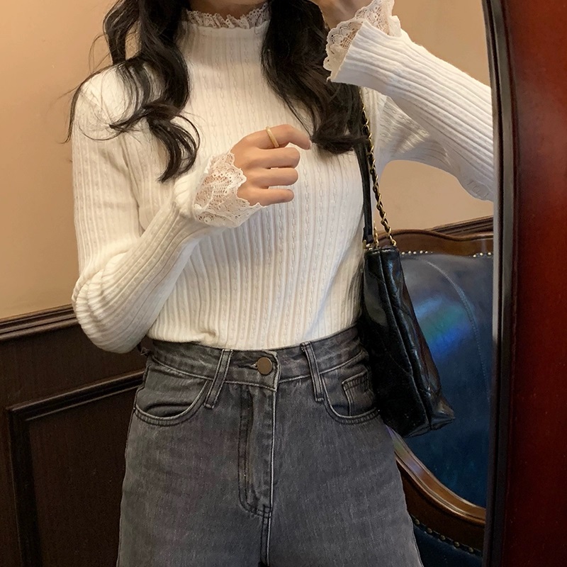 リブレースハーフネックスリムベルスリーブ長袖ニット | 詳細画像9