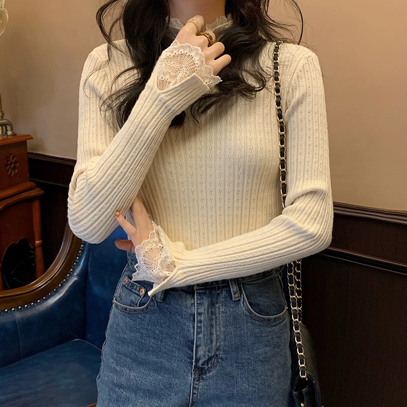 リブレースハーフネックスリムベルスリーブ長袖ニット | 詳細画像10