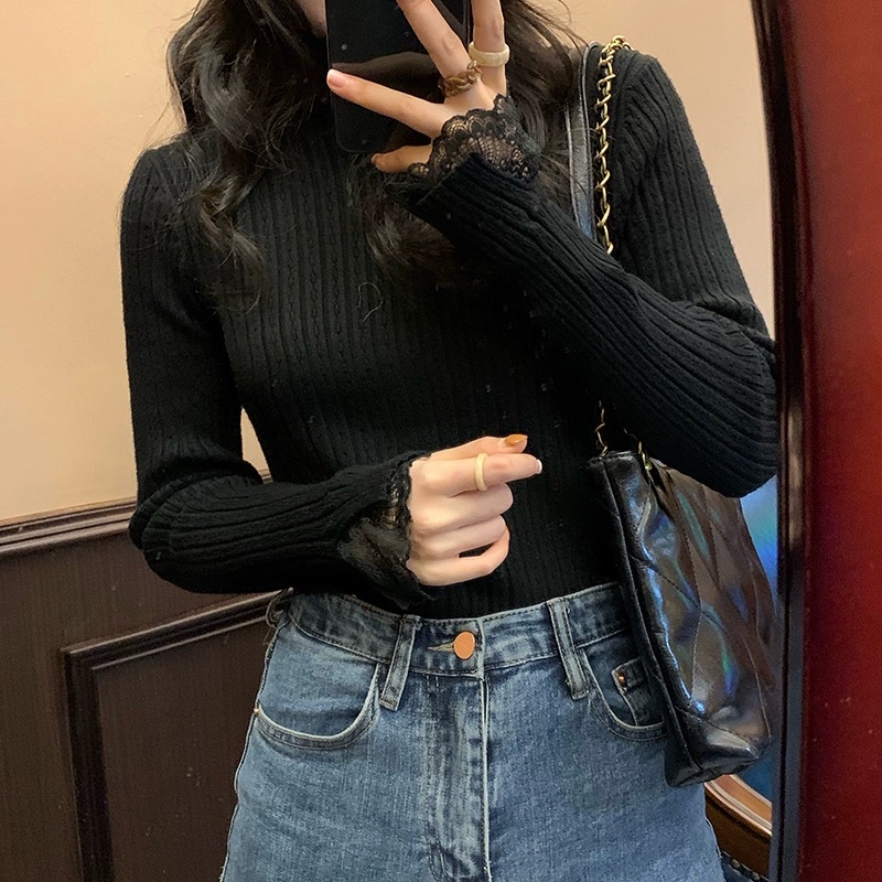 リブレースハーフネックスリムベルスリーブ長袖ニット | 詳細画像4