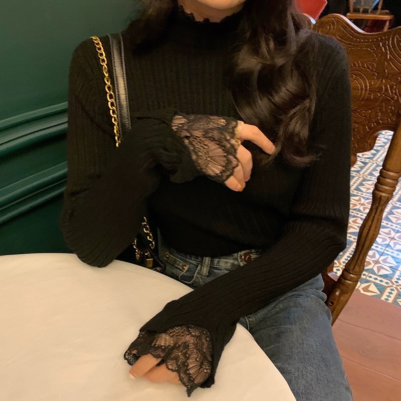 リブレースハーフネックスリムベルスリーブ長袖ニット | 詳細画像2