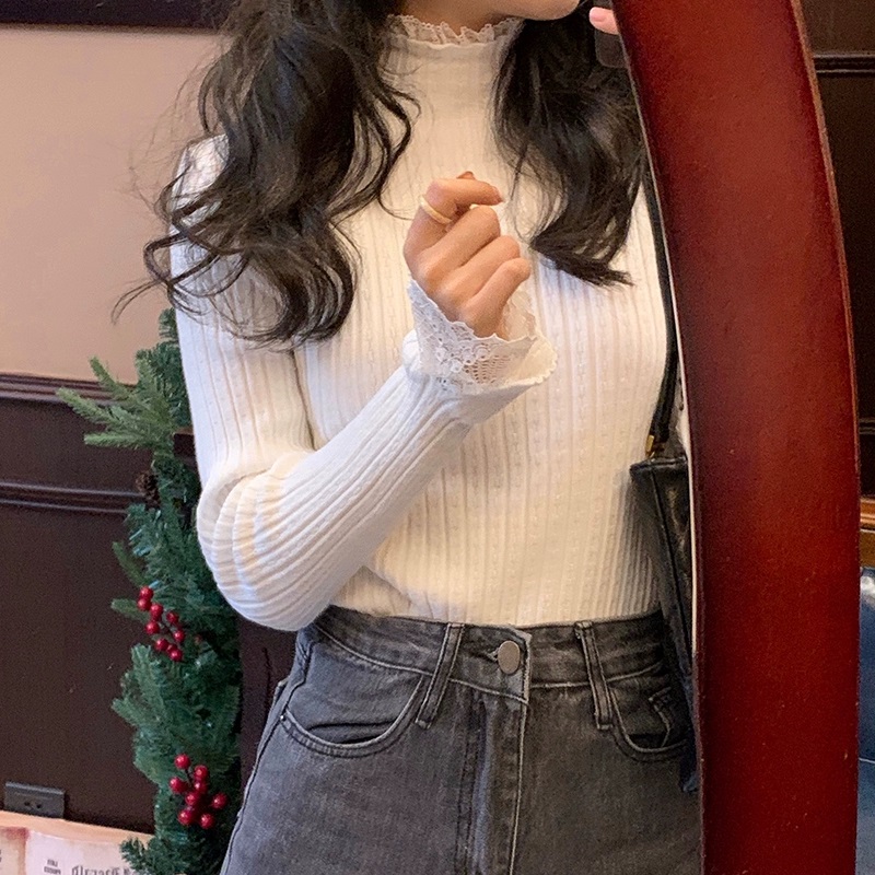 リブレースハーフネックスリムベルスリーブ長袖ニット | 詳細画像14