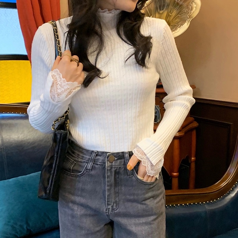 リブレースハーフネックスリムベルスリーブ長袖ニット | 詳細画像15