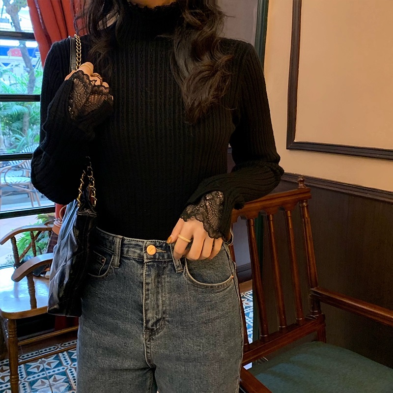 リブレースハーフネックスリムベルスリーブ長袖ニット | 詳細画像5