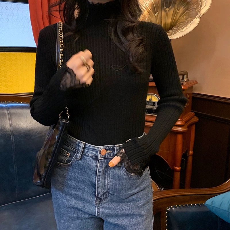 リブレースハーフネックスリムベルスリーブ長袖ニット | 詳細画像6