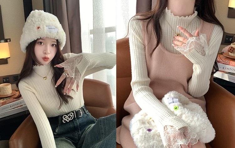 リブレースハーフネックスリムベルスリーブ長袖ニット | 詳細画像19