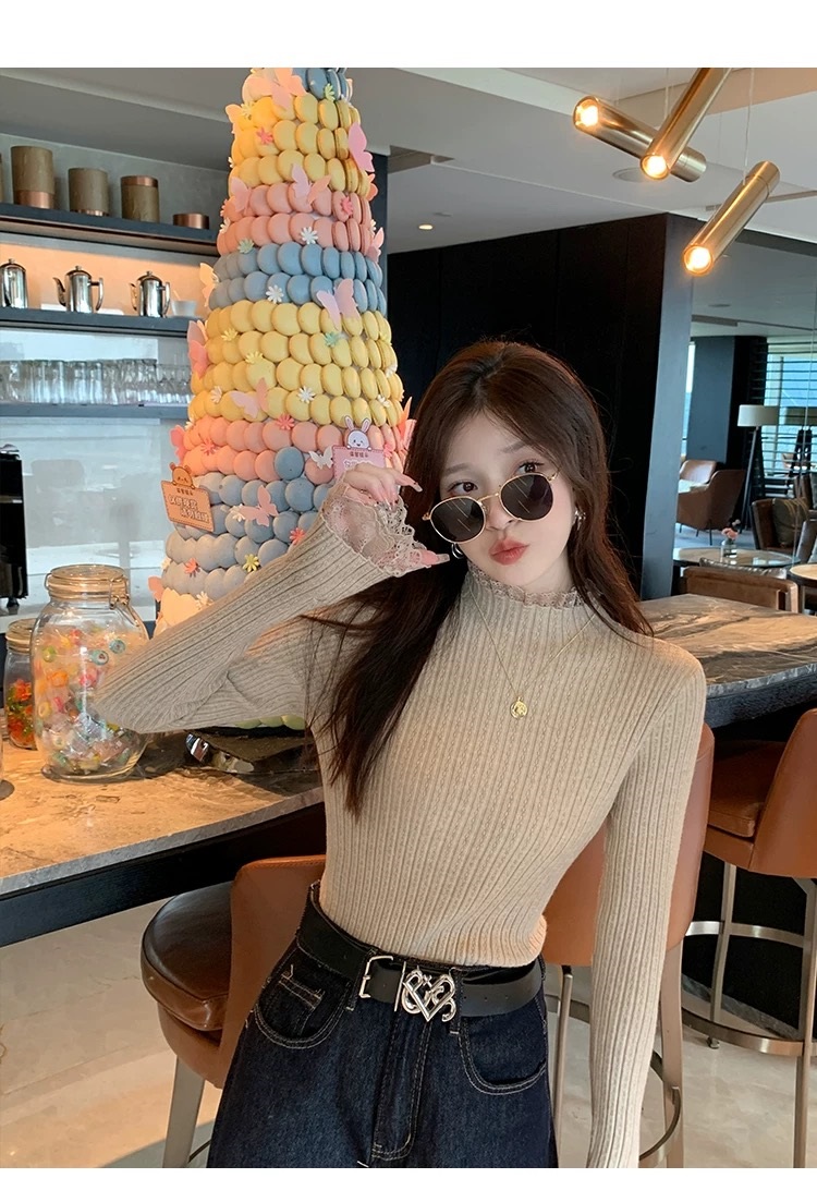 リブレースハーフネックスリムベルスリーブ長袖ニット | 詳細画像27