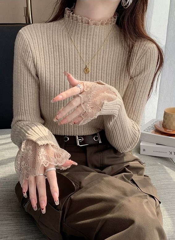 リブレースハーフネックスリムベルスリーブ長袖ニット | 詳細画像29