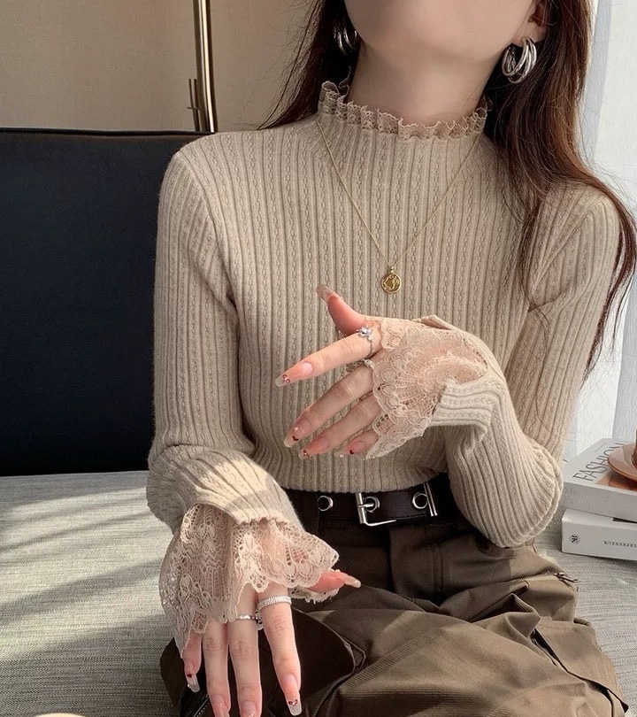 リブレースハーフネックスリムベルスリーブ長袖ニット | 詳細画像37