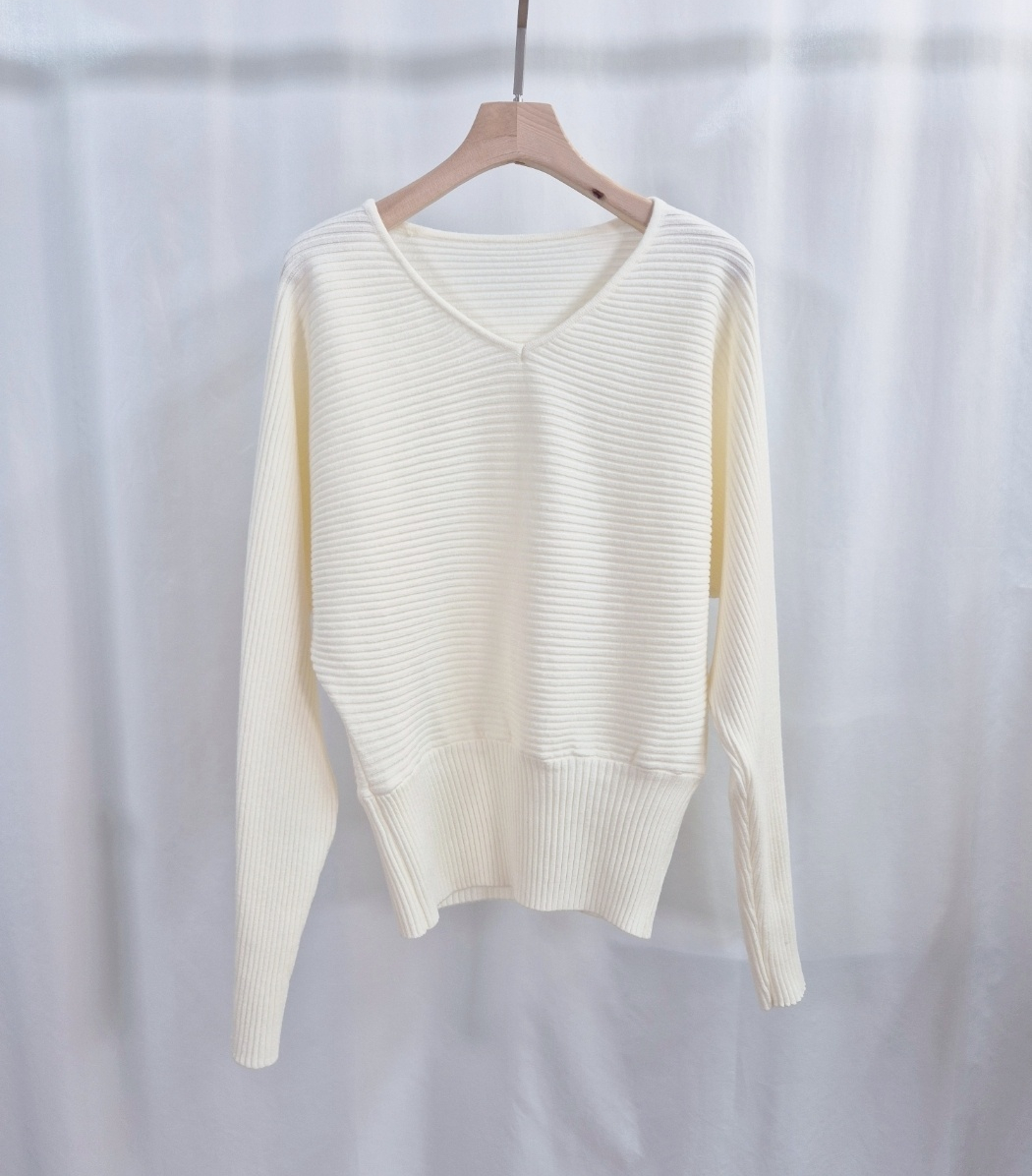 Vネックラグランルーズ長袖ボーダーニット | 詳細画像7