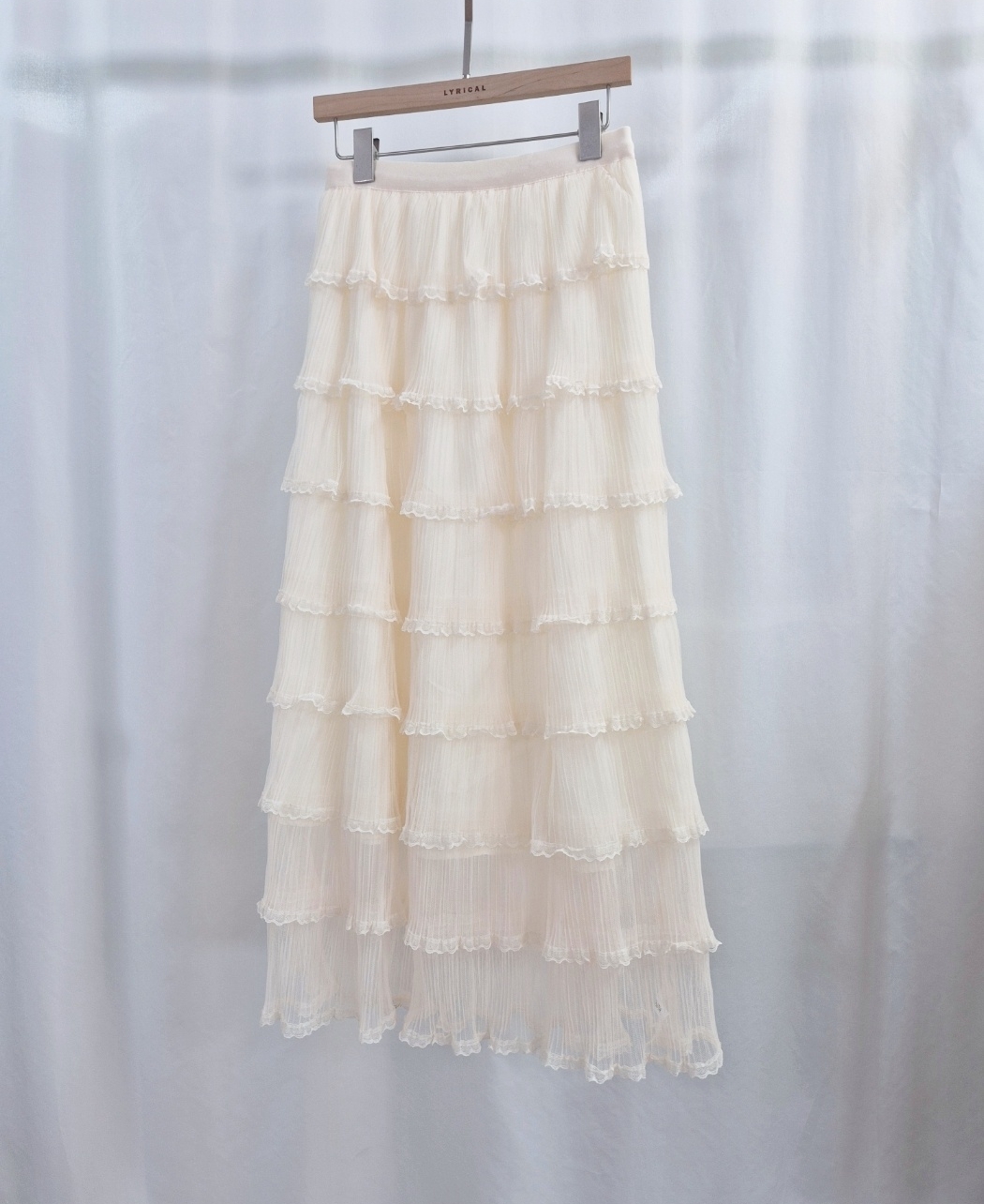 レースメッシュプリーツティアードウエストゴムロングスカート | 詳細画像8