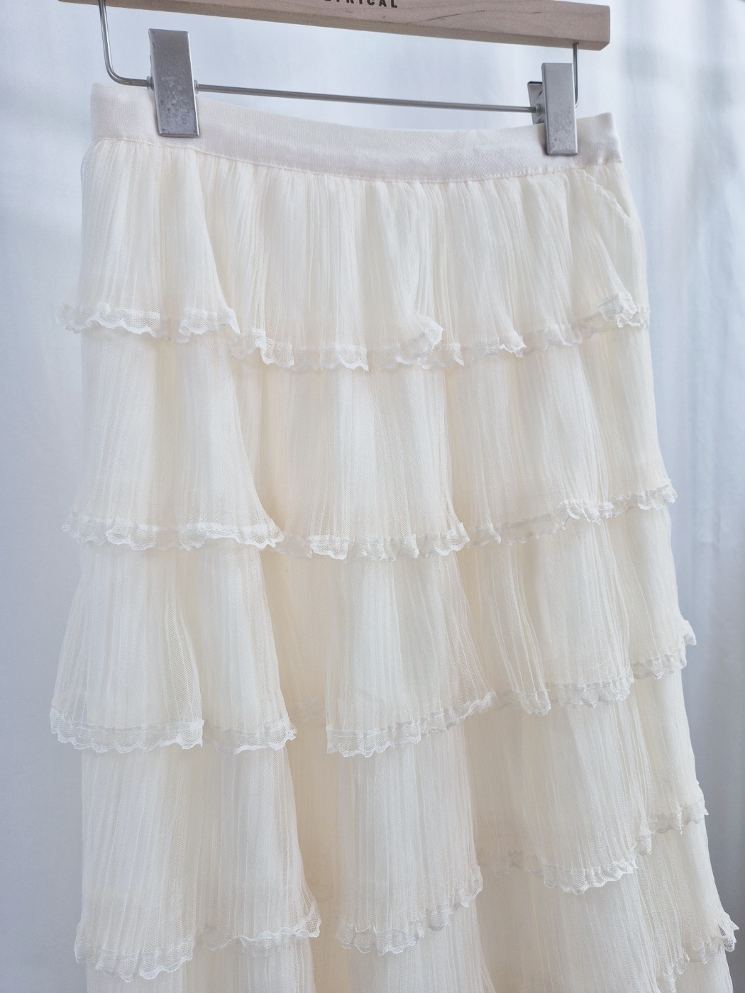 レースメッシュプリーツティアードウエストゴムロングスカート | 詳細画像9