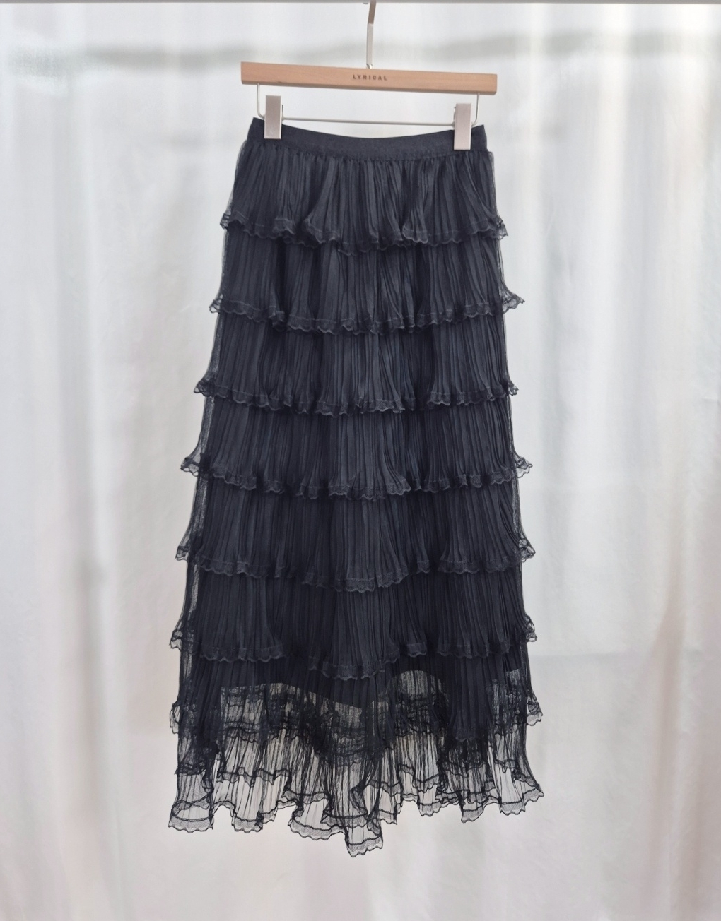 レースメッシュプリーツティアードウエストゴムロングスカート | 詳細画像10