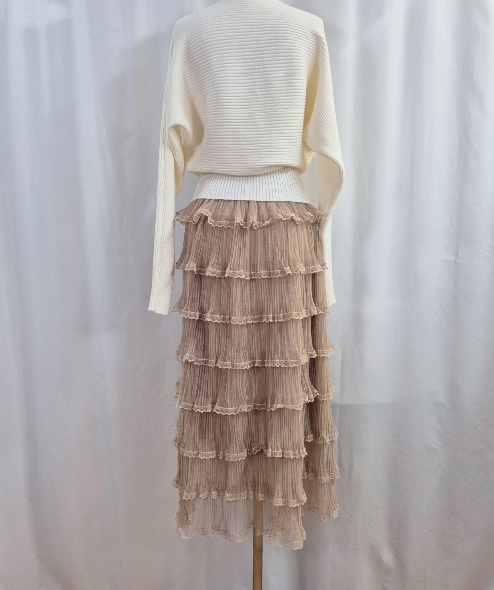 レースメッシュプリーツティアードウエストゴムロングスカート | 詳細画像16