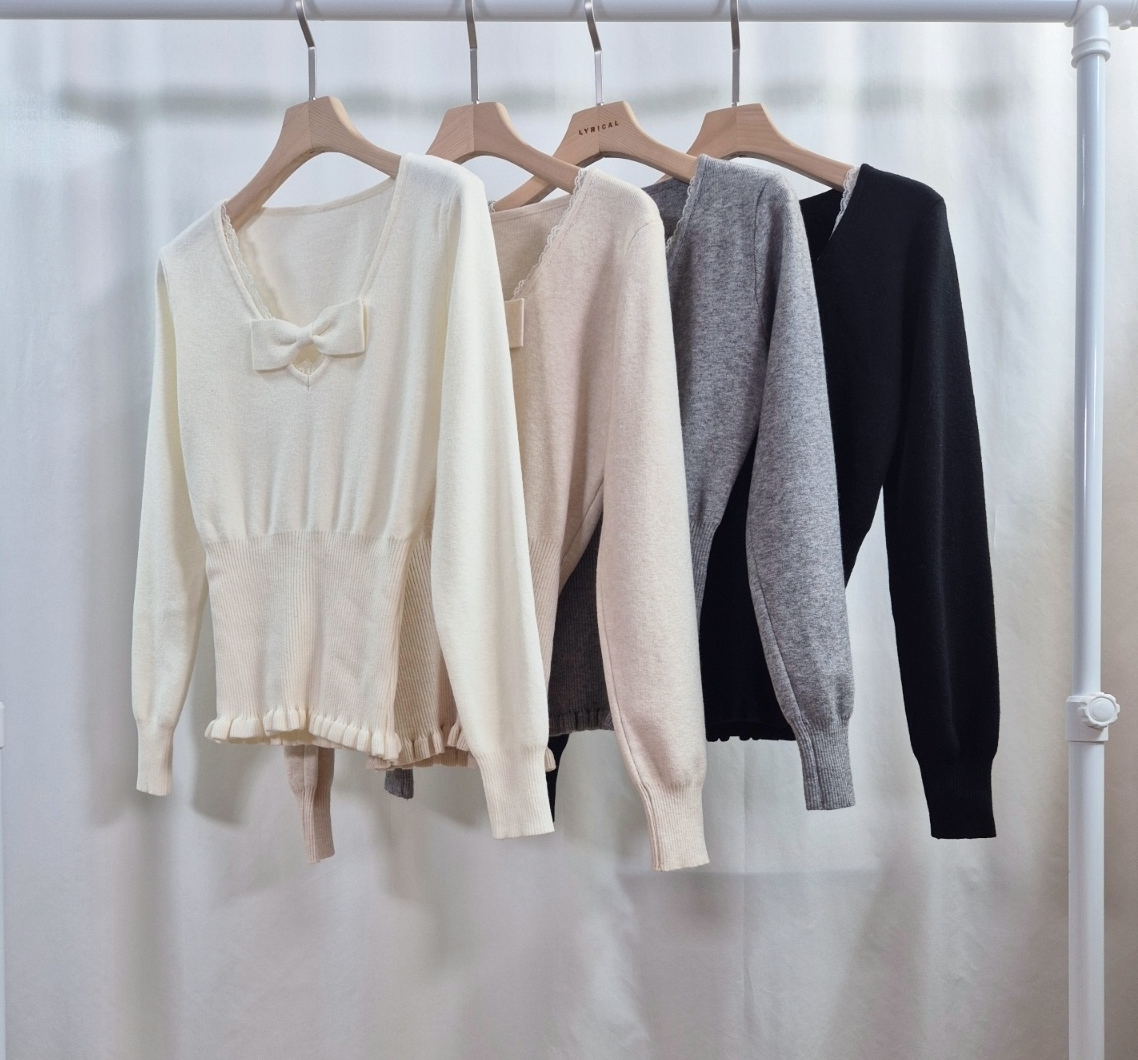 レースリボンVネックフリルレイヤード風ニット | 詳細画像5