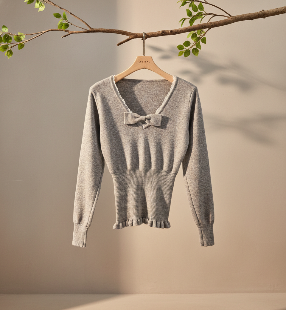 レースリボンVネックフリルレイヤード風ニット | 詳細画像6