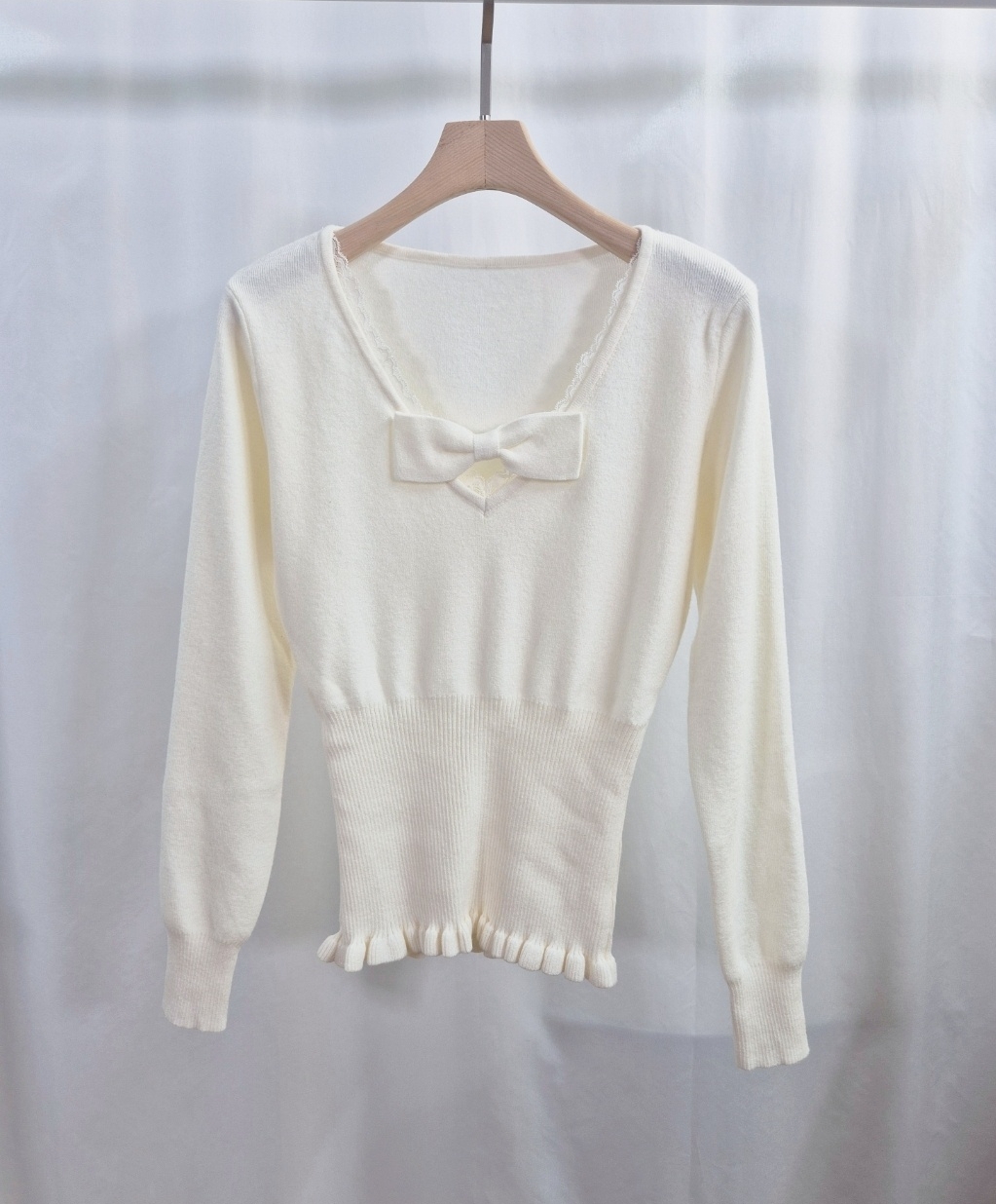 レースリボンVネックフリルレイヤード風ニット | 詳細画像10