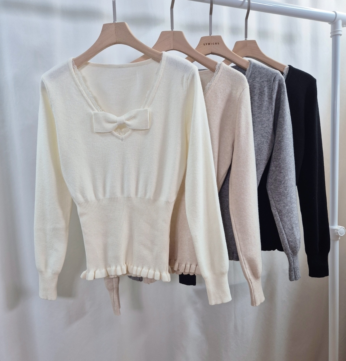 レースリボンVネックフリルレイヤード風ニット | 詳細画像11