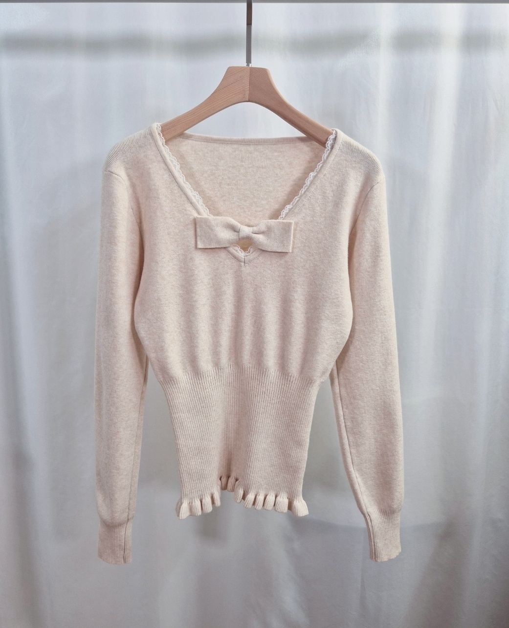 レースリボンVネックフリルレイヤード風ニット | 詳細画像12